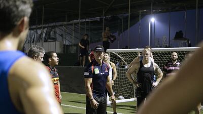 Jebel Ali Dragons head coach Henry Paul gives a talk during training at the Jebel Ali Centre of Excellence. Jeffrey E Biteng / The National
