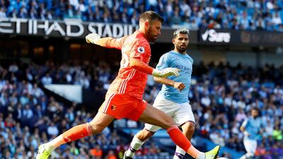 Watford goalkeeper Ben Foster clears the ball. Reuters