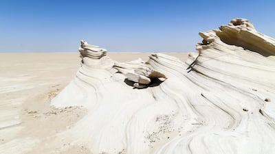 Ancient rock formations, a popular visitor attraction on the outskirts desert area, at Al Wathba. Khushnum Bhandari / The National