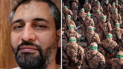 Ruhollah Bazghandi, left, and Islamic Revolutionary Guard Corps armed personnel, right. FBI / AFP