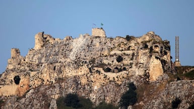 An Israeli flag flies over the medieval Beaufort Castle, as seen from the Marjayoun area of southern Lebanon. Israeli Defence Minister Israel Katz said on May 31 that the army had seized the fortress in operations against the pro-Iranian Hezbollah. AFP