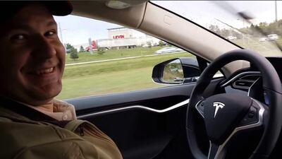Joshua Brown in a Youtube video from October 15,2015, which shows him with no hands on the steering wheel of his Tesla Model S demonstrating its self-driving mode. Brown was killed on May 7, 2016, in Williston, Florida when his car drove itself into a lorry while on autopilot. Associated Press