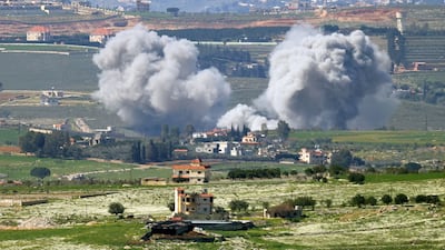 Smoke rises from Israeli bombardment of the southern Lebanese area of Kfar Tibnit. AFP