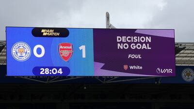 The LED board shows the decision of 'no goal' after a VAR check. Getty