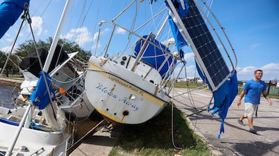 At the seawall in the aftermath of Hurricane Helene at the Davis Islands' Seaplane Basin near Peter O Airport in Tampa, Florida, on September 27. AP Photo