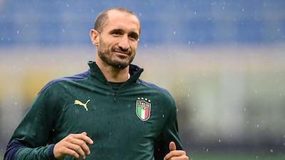 Giorgio Chiellini during training at the San Siro. AFP