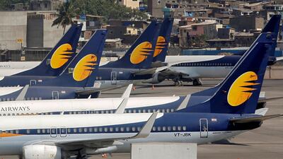 Jet Airways aircraft are seen parked at the Chhatrapati Shivaji Maharaj International Airport in Mumbai. REUTERS