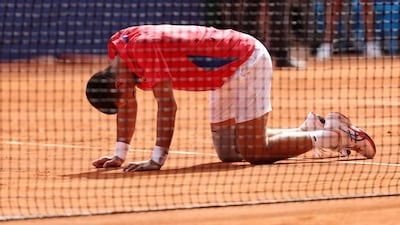 Novak Djokovic of Serbia celebrates after winning match point. Getty Images