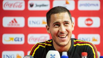Eden Hazard speaks to the media ahead of Belgium's Uefa Nations League clash with Switzerland on Friday. EPA