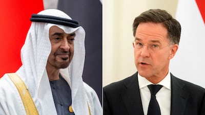 UAE President Sheikh Mohamed and Mark Rutte, Prime Minister of the Netherlands. UAE Presidential Court, Reuters