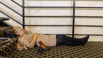 A woman sleeps as election staff count votes in Romford. Getty Images