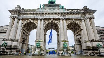 The Nato flag flies under the Cinquantenaire Arch in Brussels, Belgium. EPA