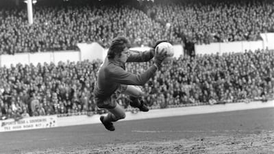 In this April 1, 1975 file photo Ray Clemence, the goalie for Liverpool, catches the ball in mid air. Getty Images
