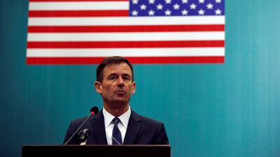 David Hale speaks at the Pakistan Stock Exchange in Karachi, Pakistan, July 26, 2016. Reuters