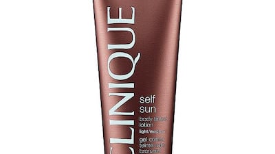 Fake it. Instead of heading out into the sun at its most severe to get a tan, why not go for a fake tan?(L’Oréal Paris Sublime Bronze Self Tanning Elixir, 100ml, Dh126; or Clinique Self Sun Body Tinted Lotion, 125ml, Dh239)