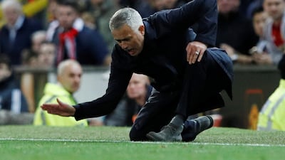 Manchester United manager Jose Mourinho reacts. Reuters