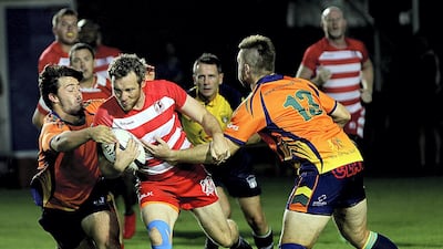 RAK Rugby and Arabian Knights in action during the Nick Young Memorial match. Satish Kumar for The National