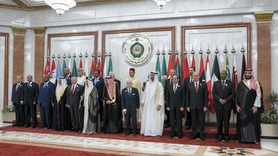 Sheikh Mohamed bin Zayed and Arab leaders pose for a group photo.