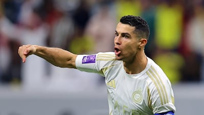 Al Nassr's Cristiano Ronaldo celebrates scoring the first goal against Al Gharafa in their Asian Champions League match at the Al Bayt Stadium in Qatar. Reuters