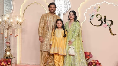 Former Indian cricket player MS Dhoni, wife Sakshi Singh and daughter Ziva Singh Dhoni. AFP