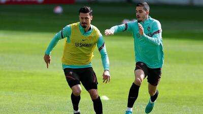 Jose Fonte and Andre Silva during training in Porto. EPA