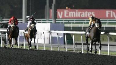 Bay Willow pulls away to win the Al Basti Cup Thoroughbreds last night at Meydan.