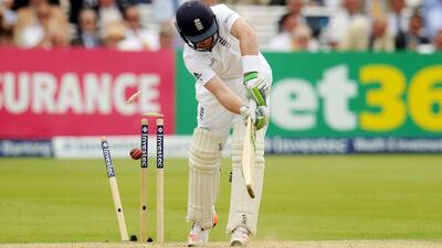 England's Ian Bell shown being bowled out, for one, in the first innings of his side's second Ashes Test lost to Australia on Friday. Philip Brown / Reuters / July 17, 2015
