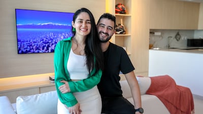 Camilo Botero and wife Joy at their studio apartment at Building 9, Bay Square, Business Bay, Dubai. Victor Besa / The National