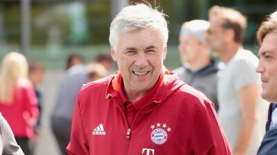 Bayern Munich manager Carlo Ancelotti at a promotional event last week. Johannes Simon / Bongarts / Getty Images / August 22, 2016