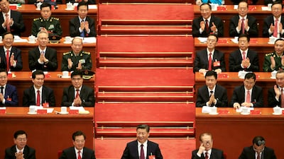 Chairman of the standing committee of the National People's Congress Zhang Dejiang, former Chinese president Hu Jintao, Chinese president Xi Jinping, former president Jiang Zemin, and Chinese premier Li Keqiang. Aly Song / Reuters
