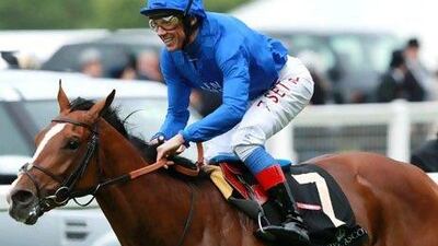 Frankie Dettori leaps into the air after riding Thai'ir to win the Chesham Stakes at Royal Ascot on Saturday. It was Godolphin's second success of the meet, after Colour Vision won the Gold Cup on Thursday. Jan Kruger / Getty Images