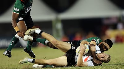UAE and Sri Lanka in action during the Dialog Asia Rugby Sevens Series at Rugby Park in Dubai Sports City.