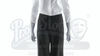 Rachel Green's in Elevator with Ralph Lauren Blouse and Pants. Courtesy Prop Store