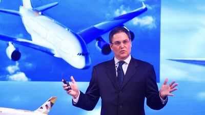 Peter Baumgartner, Etihad's chief commercial officer at the official launch event of the airline's A380 services to Mumbai. Subhash Sharma for The National
