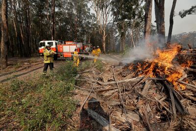 Firefighters battles a fire near Bendalong, Australia. AP Photo