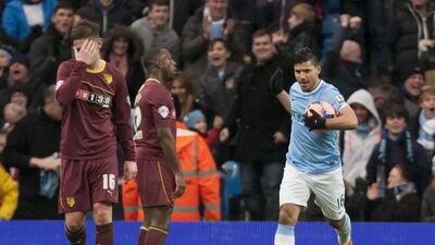 Sergio Aguero has 14 goals in 16 Premier League games for Man City this year. Jon Super / AP