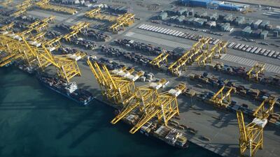Container ships at Jebel Ali Port. The UAE and Saudi Arabia are among the 10 most attractive emerging markets for logistics firms. AP