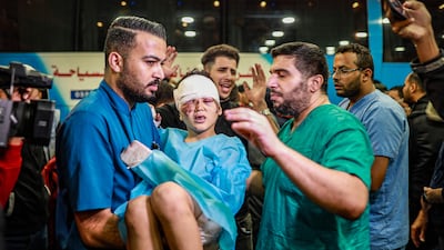 Injured Palestinians evacuated from the Indonesian Hospital receive care at Nasser Hospital in Khan Younis, the southern Gaza Strip. AFP