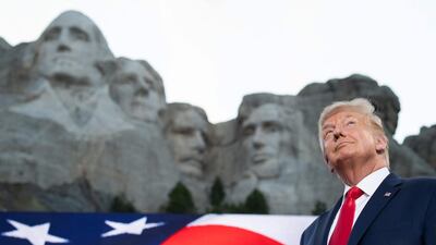TOPSHOT - US President Donald Trump arrives for the Independence Day events at Mount Rushmore National Memorial in Keystone, South Dakota, July 3, 2020. / AFP / SAUL LOEB