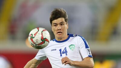 Eldor Shomurodov of Uzbekistan in action. EPA