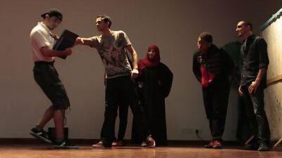 Students render a play during the anti-bullying campaign at their campus Canadian University of Dubai. Jeffrey E Biteng / The National