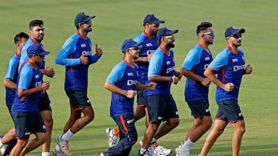 India's players attend a practice session at the Arun Jaitley Stadium. AFP
