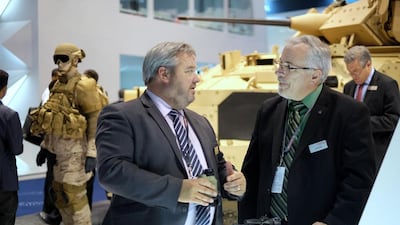 Visitors at the SAAB stand at Idex. Delores Johnson / The National
