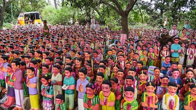 Idols are offered to a deity at a Hindu temple near Puducherry, south-east India. EPA