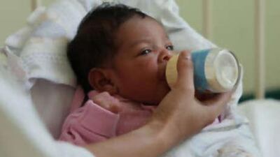 The baby girl was found wrapped in a blue cloth and left near a mosque in the Zahara area of Ajman last week. She is being treated at the city's Sheikh Khalifa Hospital while police trawl recent birth records.