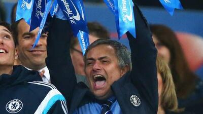 Jose Mourinho of Chelsea lifts the trophy during the Capital One Cup Final match between Chelsea and Tottenham Hotspur at Wembley Stadium on March 1, 2015 in London, England. Clive Rose/Getty Images
