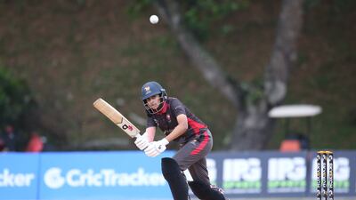 Esha Oza hits to the onside while batting for UAE against Malaysia at the ACC Women's T20 Championship in Kuala Lumpur. Photo: Malaysia Cricket Association
