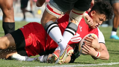 China' Luda Lius in action during the national team's 29-17 win against UAE in the Dialog Asia Rugby Sevens Series at Rugby Park in Dubai Sports City.