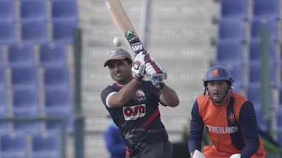 Shaiman Anwar, pictured in action against the Netherlands last year was one of two UAE batsmen to offer some resistance. Jeffrey E Biteng / The National