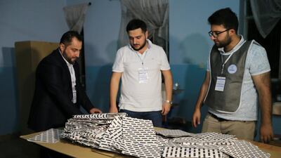 Kurdish employees empty a ballot box to start counting the votes, during parliamentary elections in the semi-autonomous region in Duhok, Iraq September 30, 2018. Reuters